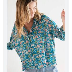 NATURAL LIFE Blue Floral Button Down Shirt